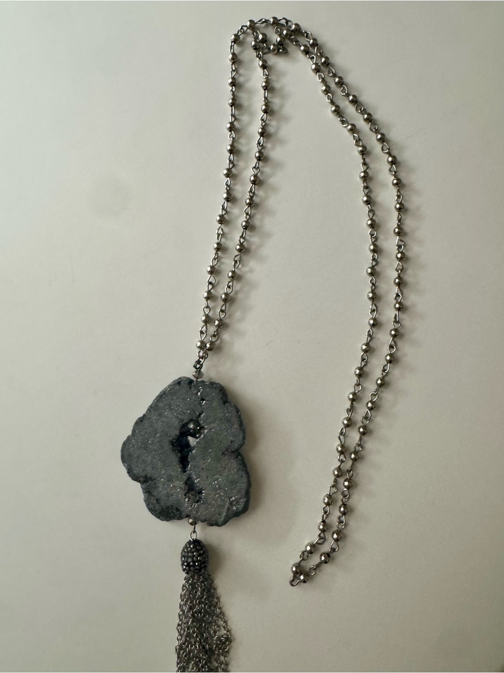 Monica Mauro Black Geode Druzy Tassel Necklace 30” - Picture 3 of 4